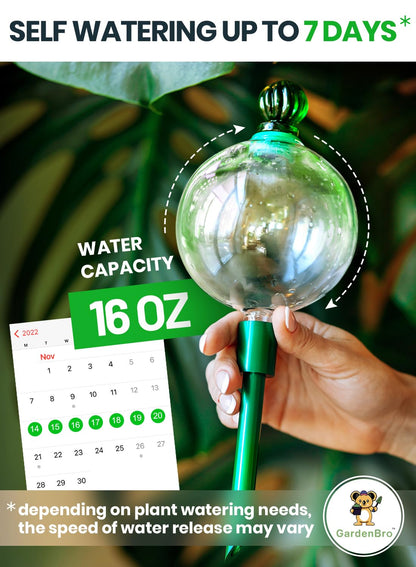 16 Oz Plant Watering Globes For Indoor Plants With Metal Self Watering Planter Insert - Premium XL Glass Hand-blown Globes - Automatic Indoor Planter Waterer, Gift Idea For Gardeners [1, Clear]