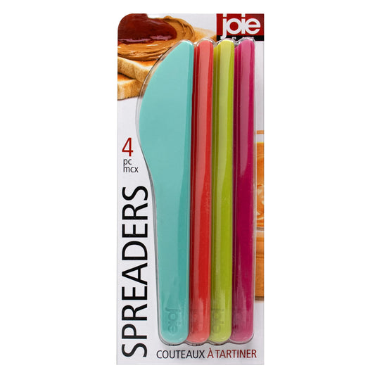 Joie Spreaders Set, Reusable Plastic Knives, Strong and Durable, Ideal for Butter, Jelly, Cream Cheese and Nut Butter, Handy Kitchen Tool, BPA-Free, Assorted Colors, 4 Count