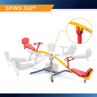gym dandy Spinning Teeter Totter - Impact Absorbing Kids Playground Equipment - 360 Degree Rotation, Red, Yellow & Blue, 99 Inch, (TT360)