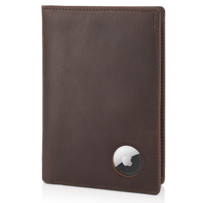 Polare Functional RFID Blocking Leather Passport Holder Travel Bifold Wallet For Men (Dark Brown with AirTag Slot)
