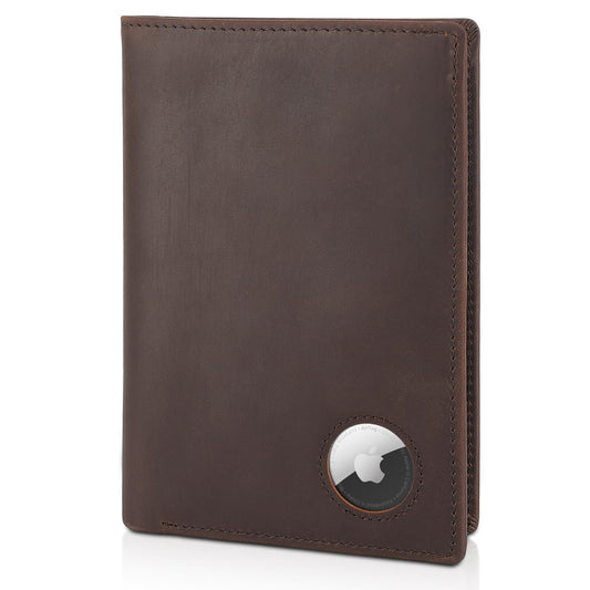 Polare Functional RFID Blocking Leather Passport Holder Travel Bifold Wallet For Men (Dark Brown with AirTag Slot)