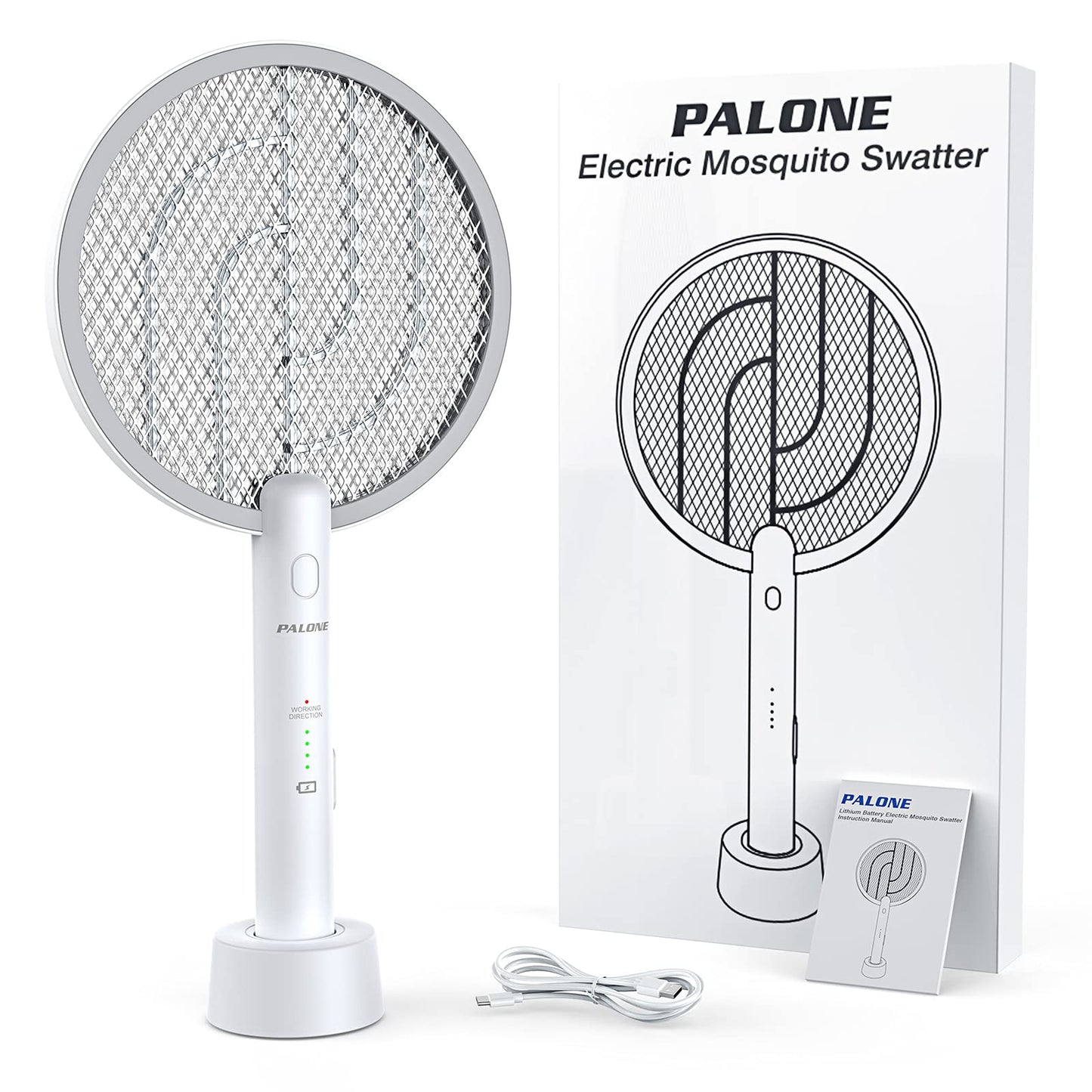 PALONE Electric Fly Swatter 4000V Bug Zapper Racket 2 in 1 Fly Swatter with 1200mAh Battery Rechargeable Mosquito Killer Lamp with 3 Layers Safety Mesh for Indoor and Outdoor