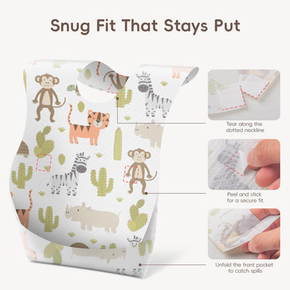 KIIS Disposable Baby Bibs for Baby Boys and Girls - Individually Packaged - Hygienic, Soft and Leakproof (20 PCS) (Animal)