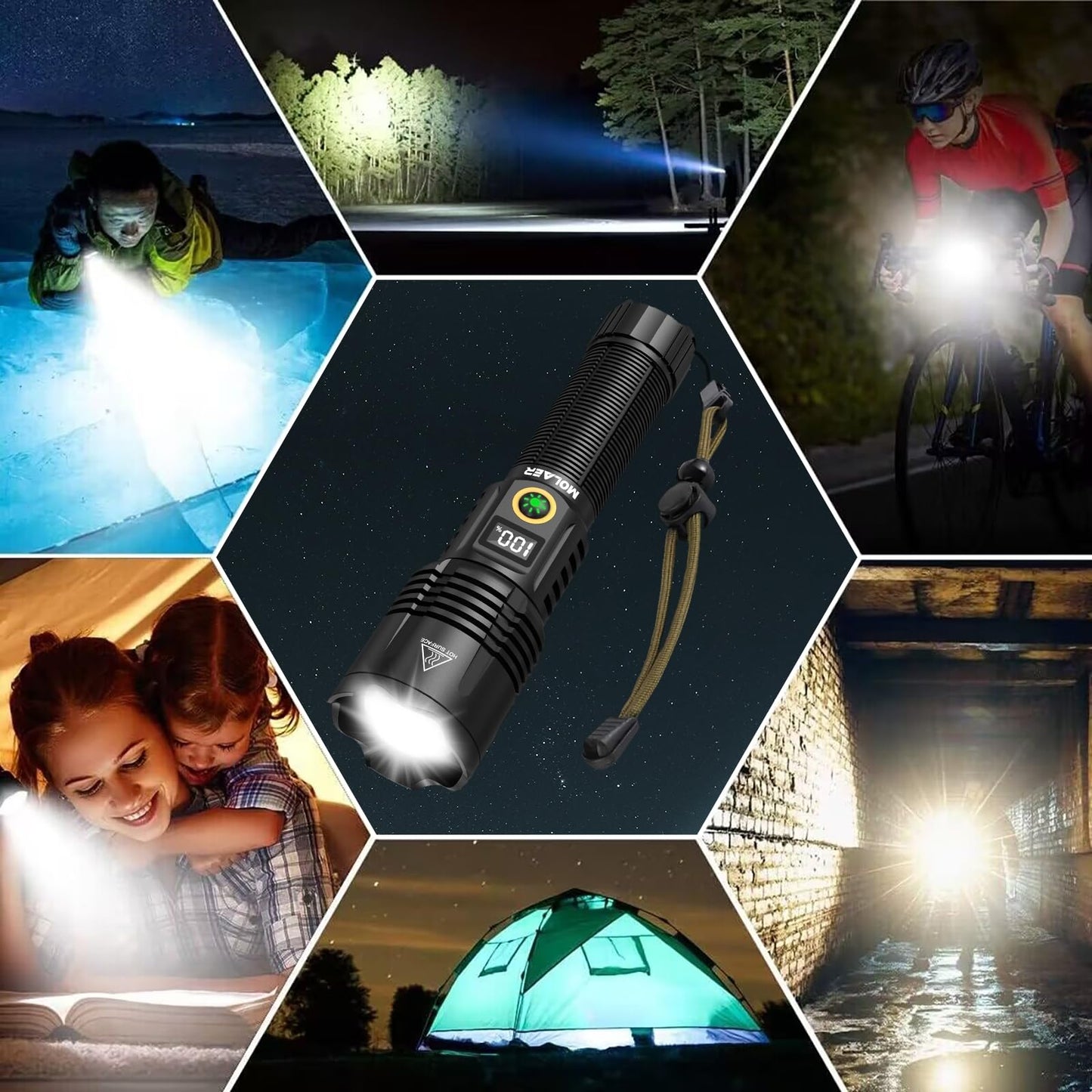 MOLAER Rechargeable Flashlights 2200 High Lumens, Super Bright LED Flashlight with Zoomable, 6 Modes, IPX6 Waterproof, Powerful Tactical Handheld Flash Light for Camping, Hiking, Emergencies