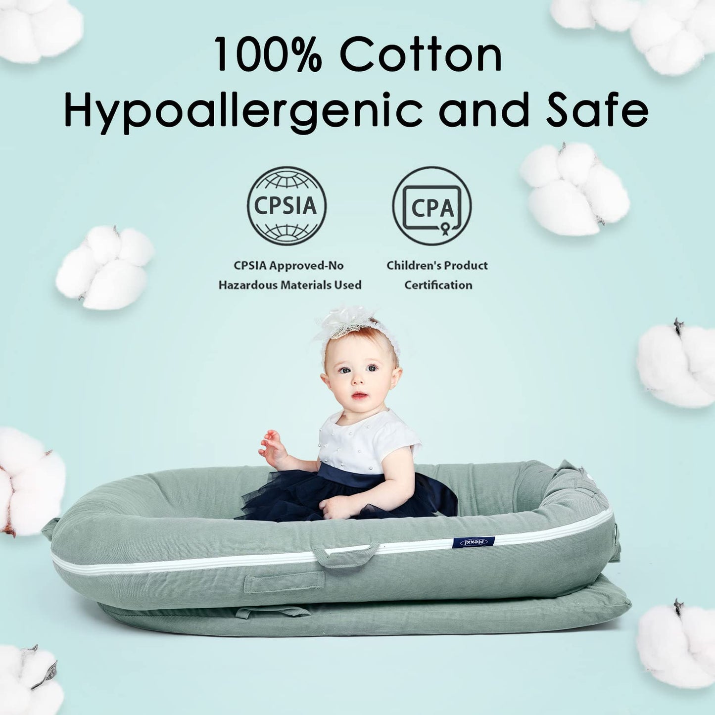 MEXXI Baby Nest Replacement Cover | Premium Quality Cotton | Hypoallergenic Lounger Cover Cotton Newborn Lounger Cover(Cover Only) (Corduroy Sage Green)