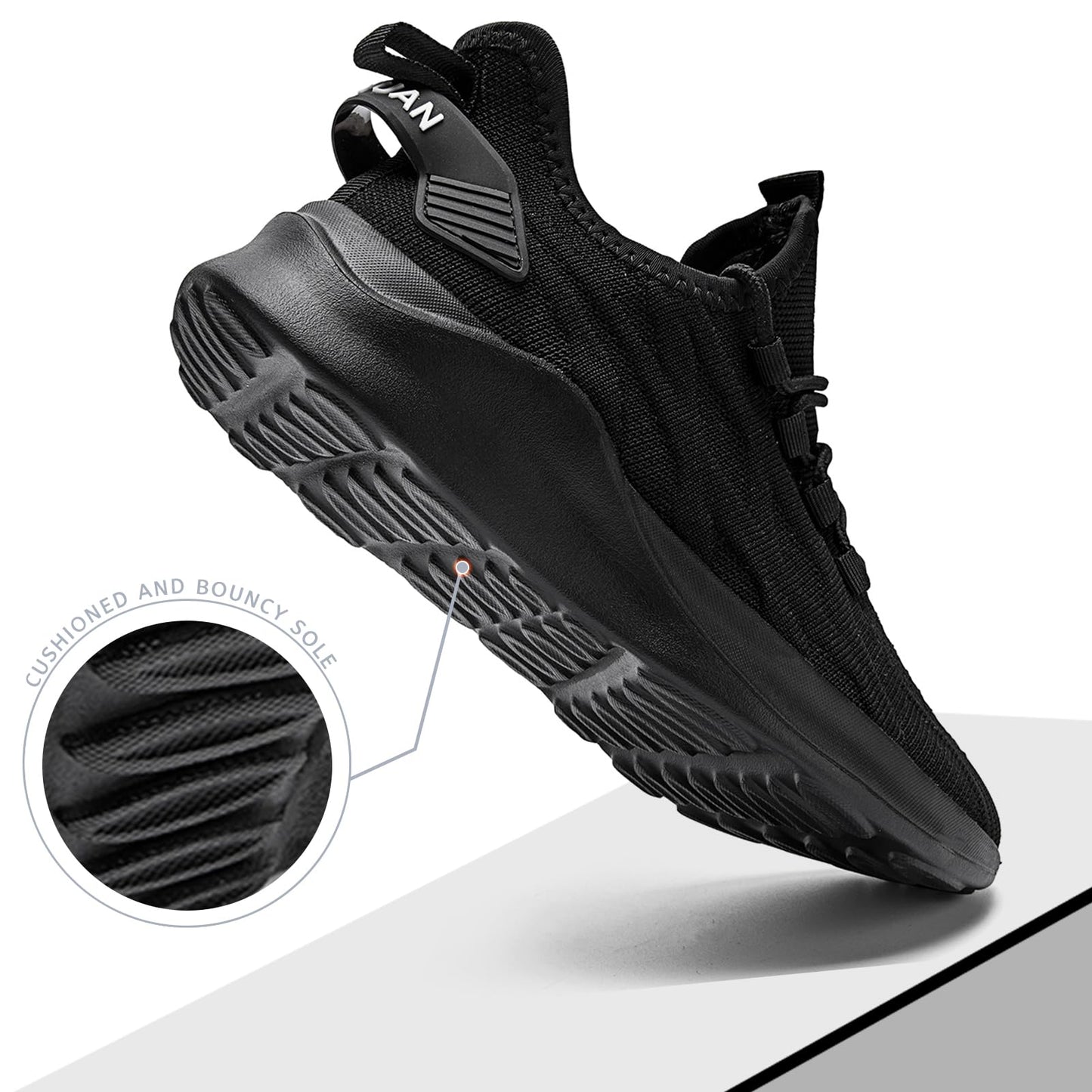 Mens Running Shoes Tennis Sneakers Walking Slip on Gym Black Workout Athletic Breathable Jogging Sport Casual Shoe Size 8.5