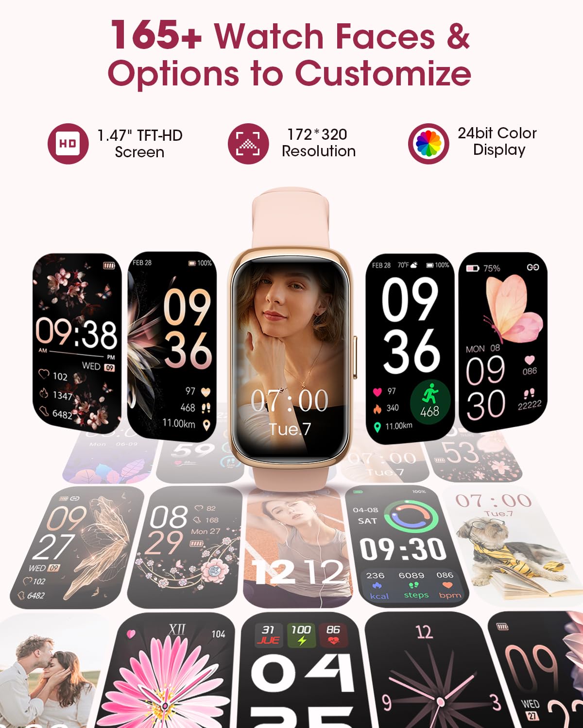 Health Fitness Tracker for Women Men: 24H Heart Rate Monitor Activity Trackers Blood Oxygen Sleep Step Calorie Tracking 5ATM Waterproof Fitness Smart Watches for Woman Compatible with iPhone Android