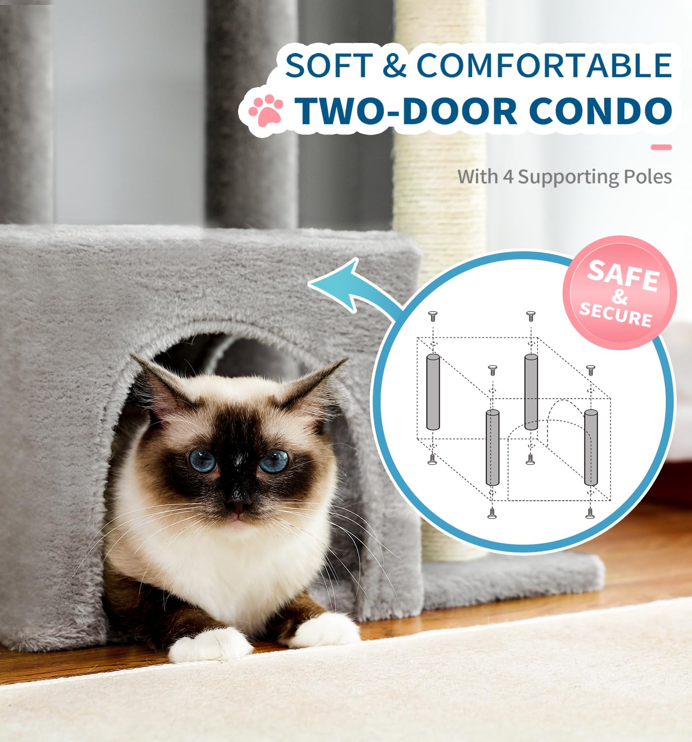 Made4Pets Cat Tree, Carpet Cat Tower Grey for Indoors Cats, Cute Wood Kitty Condo with Scratching Post and Pad, 29" Multi-Level Modern Activity Climbing Furniture for Small and Medium Cats