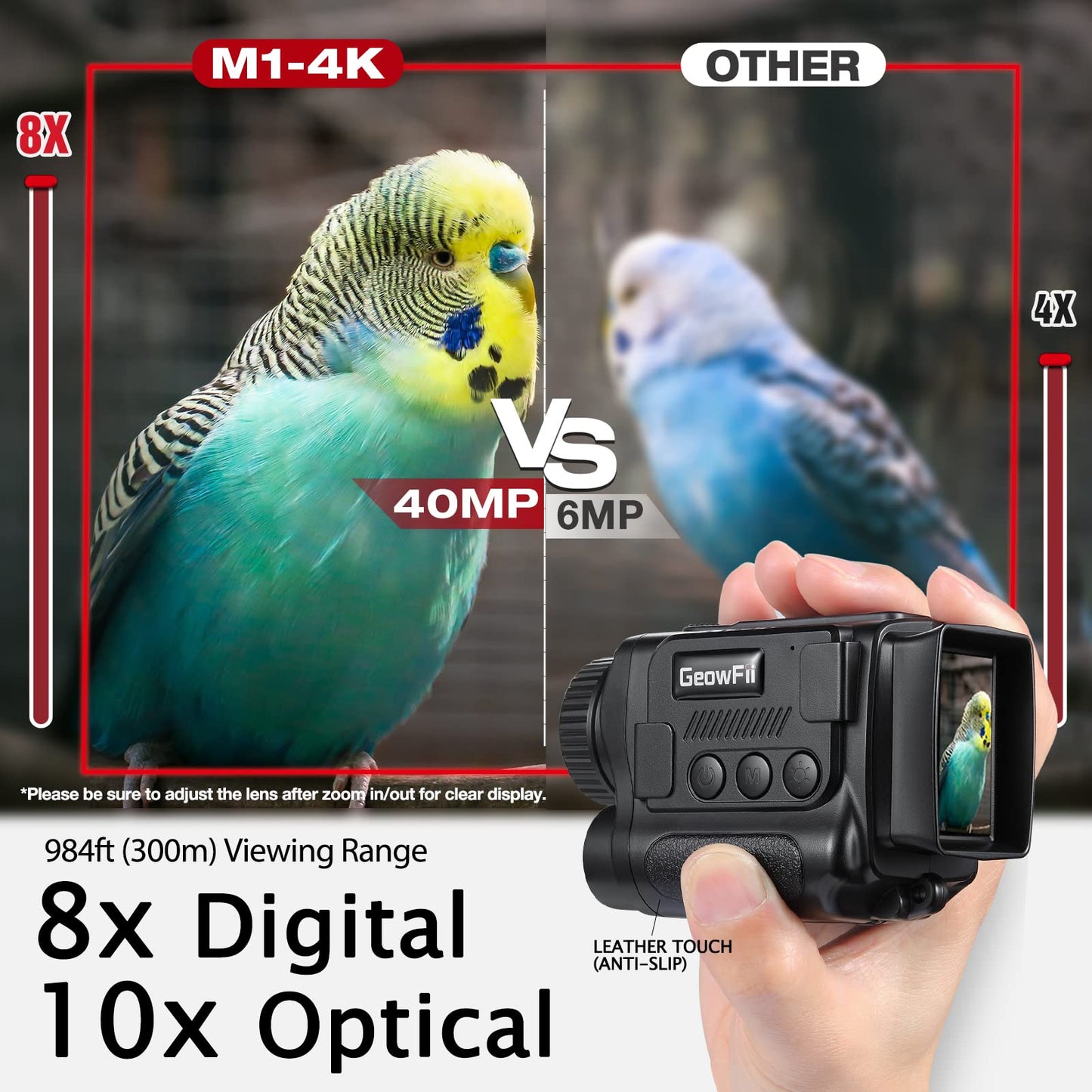 GeowFiiTech Night Vision Monocular, 4K Infrared Digital Night Vision Goggles with 850nm IR, 40M Photo & 4K Video, 984FT Range, 8X Zoom, Rechargeable Battery, 32GB Card for Hunting Camping Adventure