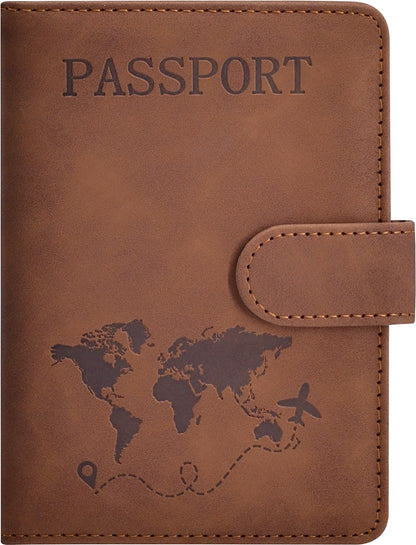 Passport Holder, Passport Cover with Credit Card Slot and Boarding Pass Slot Combo, Passport Wallet Case Book Travel Must Have, RFID Blocking Leather Travel Accessories, Brown