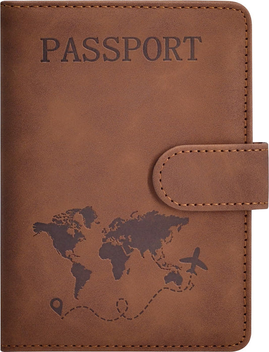Passport Holder, Passport Cover with Credit Card Slot and Boarding Pass Slot Combo, Passport Wallet Case Book Travel Must Have, RFID Blocking Leather Travel Accessories, Brown