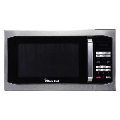 Magic Chef Compact Countertop Microwave Oven, 1,100 Watts, Stainless Steel, 1.6 Cu. Ft. - Digital Kitchen Appliance with One-Touch Cooking, Child Lock, Timer, Reheat, Defrost, and 10 Power Levels