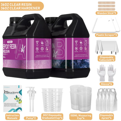 Puduo Epoxy Resin Kit 72OZ，Newly Formulated Crystal Clear Epoxy Resin，Strong, Bubble-Free, Anti-Yellowing Art Resin That，Suitable for Casting, DIY, Molds, Jewelry, Easy to Mix 1:1 Ratio