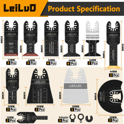 LEILUO 116 Pcs Multitool Blade Kits Cutting and Sandpaper Oscillating Tool Accessories Universal Oscillating Saw Blades with Storage Bag Compatible with DeWalt Makita Dremel and More
