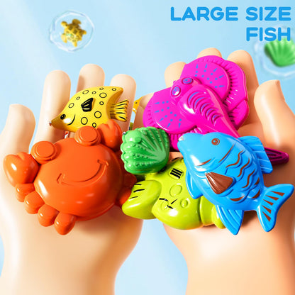 Magnetic Fishing Game Toys for Kids Toddlers 3-5 4-8, Water Table Bathtub Toys with Pole Rod Net Plastic Floating Fish, Water Bath Pool Outdoor Toys for Kids Toddlers Baby Age 3 4 5 6 7 8 Year Old