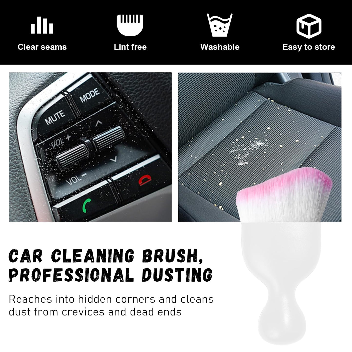 Ziciner Car Detailing Brush, Curved Soft Bristles Auto Removal Dust Collectors, Universal Vehicle Dashboard, Air Conditioner Vents etc Interior Cleaning Tool Accessory (White/White/Pink)