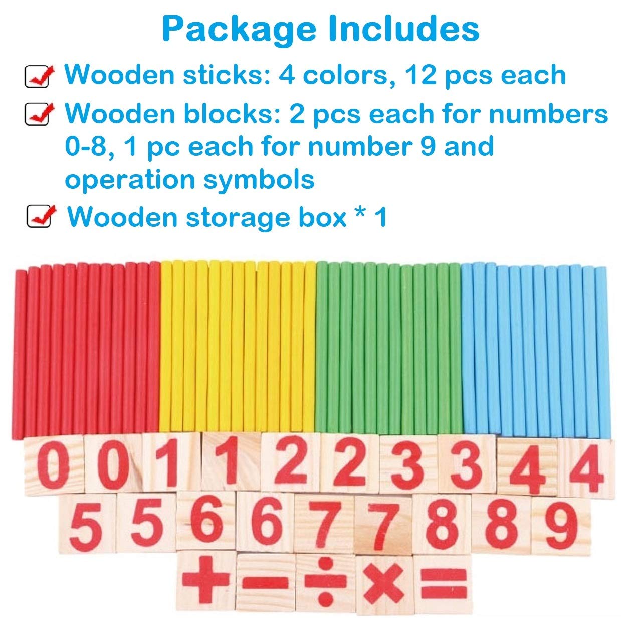 KUTOI Counting Number Blocks and Sticks | Montessori Toys for Kids Learning| Homeschool Supplies for Math manipulatives | Toddlers Educational Wooden rods with Storage Tray