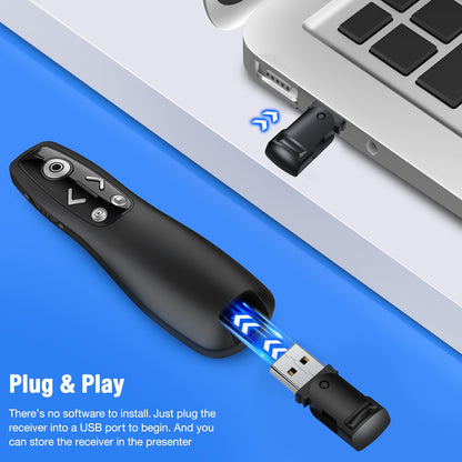 Presentation Clicker Wireless Presenter Remote for PowerPoint, Powerpoint Clicker with Volume Control PowerPoint Slide Advancer for Mac, Computer, Laptop-E600