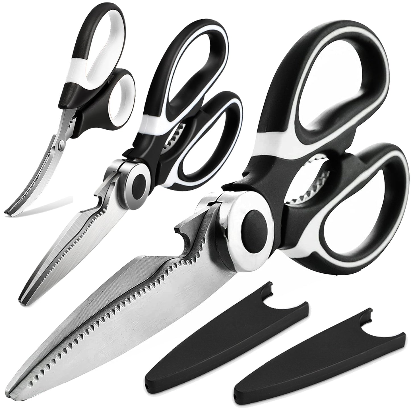 OMDAR Kitchen Scissors All Purpose 3 Pack - Heavy Duty Stainless Steel Cooking Shears for Cutting Meat, Food, Fish, Poultry Multipurpose Sharp Sissors for Dishwasher Safe