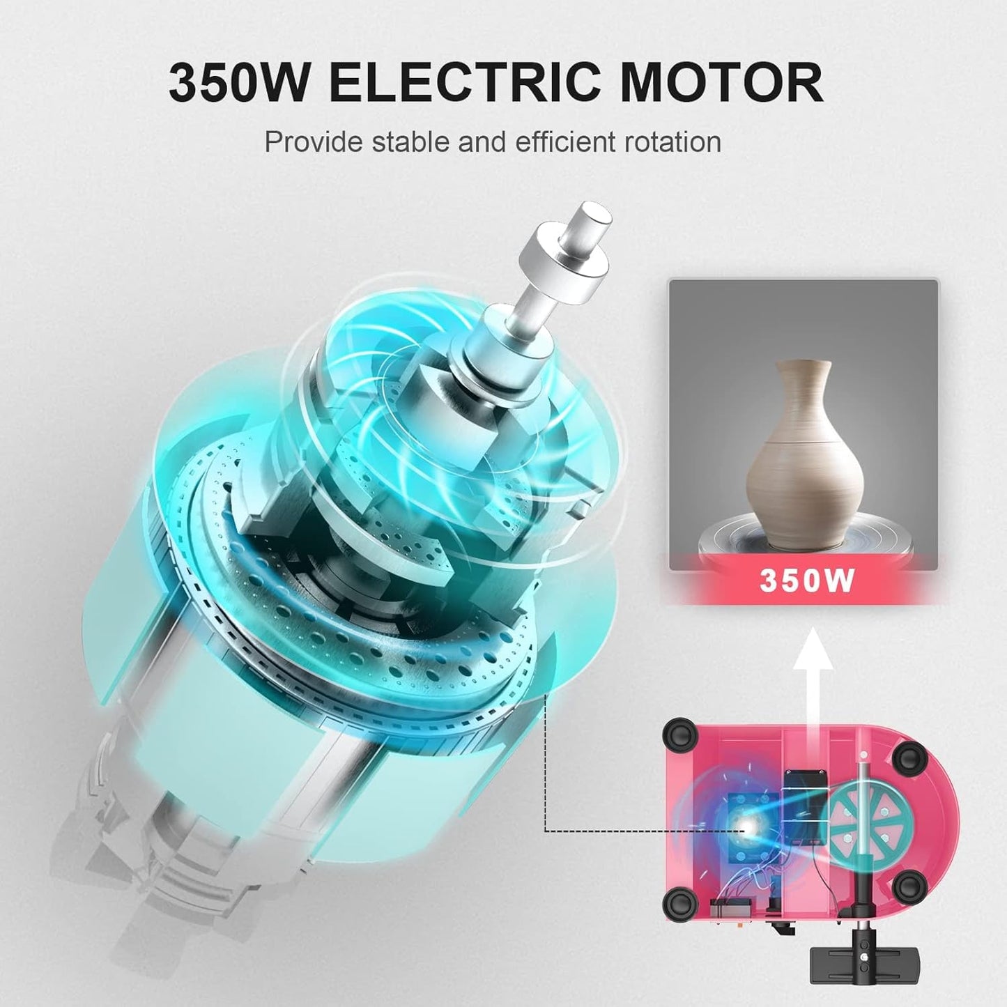 Pottery Wheel Pottery Forming Machine 25CM 350W Electric Pottery Wheel with Foot Pedal DIY Clay Tool Ceramic Machine Work Clay Art Craft (Pink)