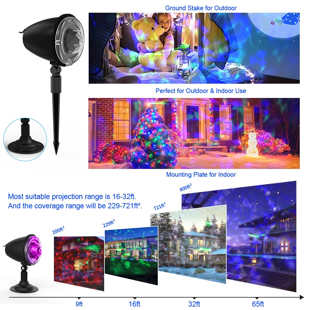 Halloween Projector Lights Outdoor,Christmas Decorations Holiday Projector,Water Wave Ocean Effect Night Light with Remote,Waterproof LED Landscape Light for Wedding Garden Wall Tree Decoration