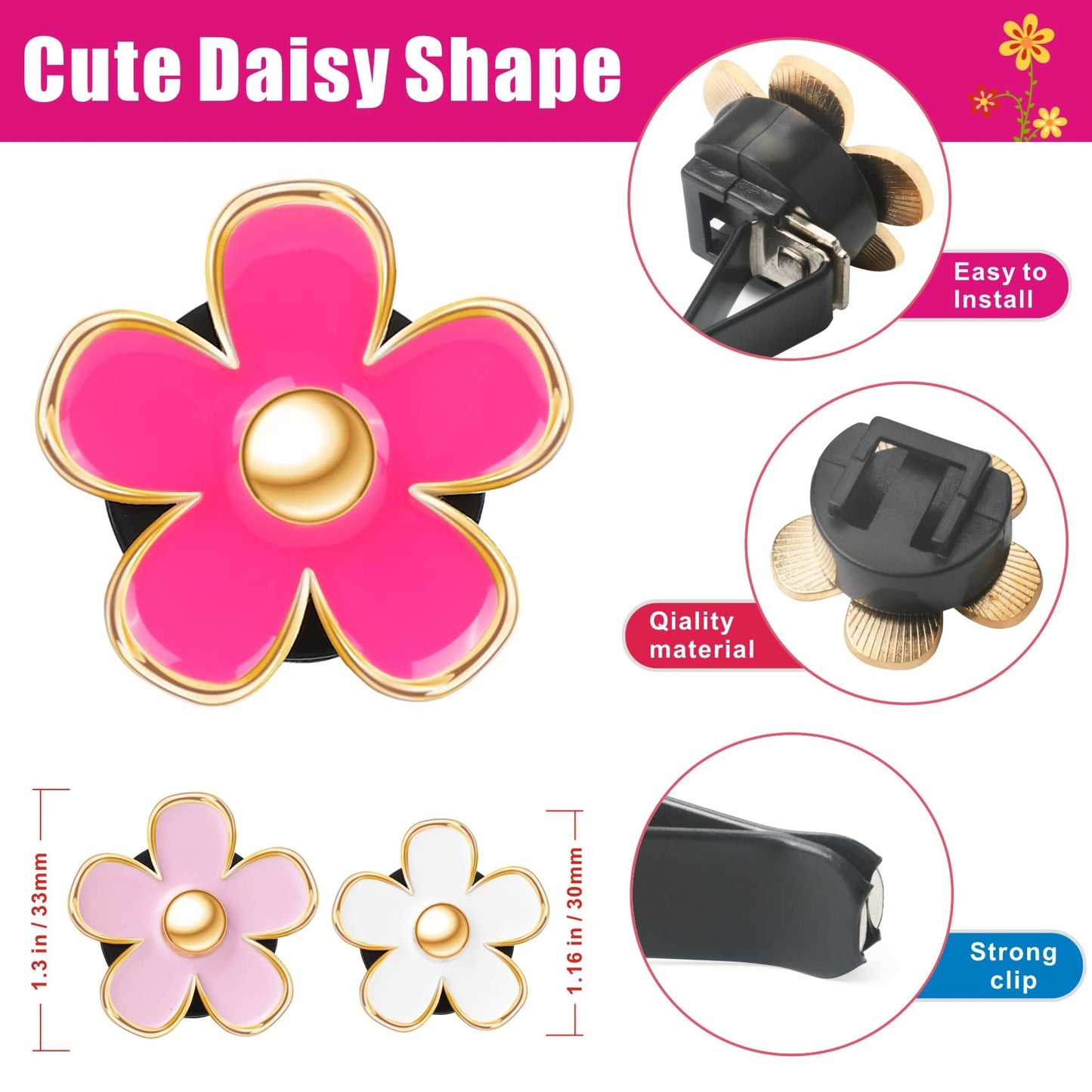 Pink Car Accessories for Women Teen Girls 6PCS Cute Auto Scent Air Fresheners Vent Clips Girly Daisy Flower Decorations Interior Aesthetic Things Cars Perfume Decor Stuff Christmas Gifts for Her Mom