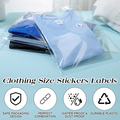 200 Pcs Resealable Poly Clear Shirt Bags with 7 Sizes 3500 Pcs Clothing Size Stickers Labels Self Sealing Plastic Bag for Small Businesses Packaging T Shirts Retail Storage(10 x 13 Inch)