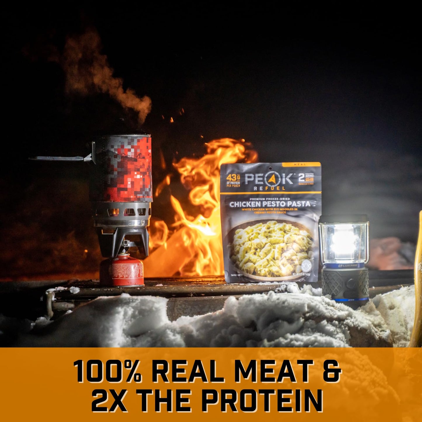 Peak Refuel Chicken Pesto Pasta| Premium Freeze Dried Camping Food | Backpacking & Hiking MRE Meals | Just Add Water | 100% Real Meat | 43g of Protein | 2 Serving Pouch