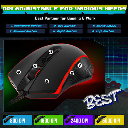 Redragon Updated S107 Gaming Keyboard and Mouse, RGB Gaming Keyboard and 10000 DPI Mouse Combo with 25-Key Anti-Ghosting, 1K Hz Programmable Mice with Software, Plug & Play to PC, Laptop [Upgrade]