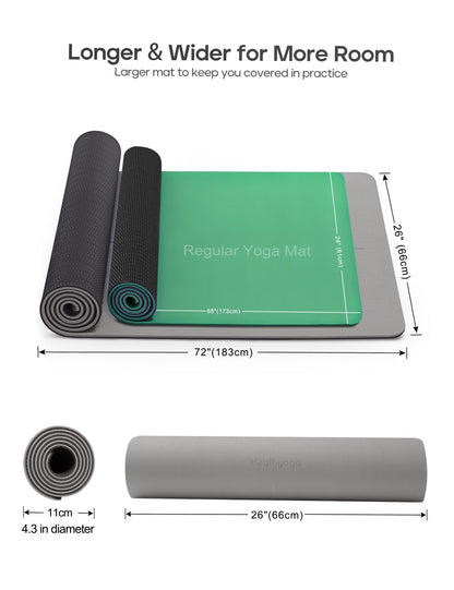 Heathyoga Eco Friendly Non Slip Yoga Mat, Body Alignment System, SGS Certified TPE Material - Textured Non Slip Surface and Optimal Cushioning,72"x 26" Thickness 1/4" Charcoal