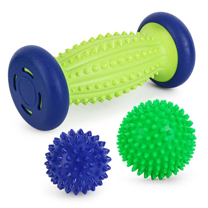 Foot Ball Roller Massager for Plantar Fasciitis,Foot Massager Roller Set,Massage Balls and Foot Roller for Plantar Fasciitis Relief | Trigger Point Therapy(1 Foot Massage Roller+2 Spiky Massage Balls)