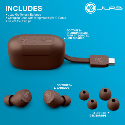 JLab Go Air Tones+ True Wireless Earbuds Designed with Auto On and Connect, Touch Controls, 32+ Hours Bluetooth Playtime, EQ3 Sound, and Dual Connect, Natural Earthtone Color (4625 W)