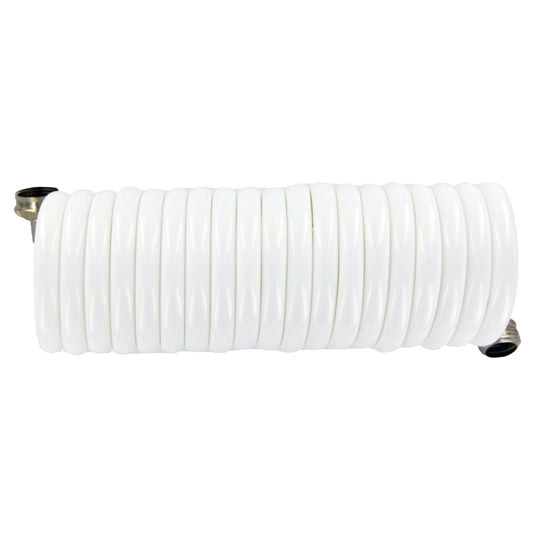Plastair SpringHose Drinking Water Safe Coil Hose Flexible Recoil Garden Hose - Lightweight Corrosion Resistant Coiled Garden Hoses, Retractable White Garden Hose 3/8 in by 15-Foot Made in Canada