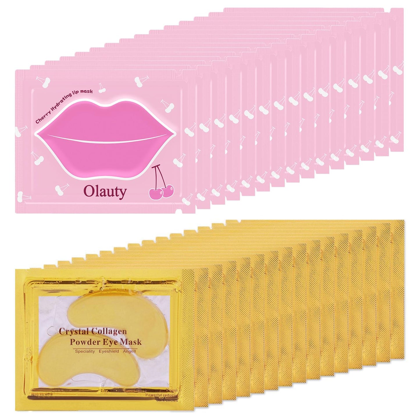 30 Pairs Lip Masks & Eye Mask, 24K Gold Crystal Gel Collagen Eye Patches for Puffy Eyes, Moisturizing Lip Mask Crystal Lip Pads, Under Eye Patches for Dark Circles, Anti Wrinkle Patches for Lip
