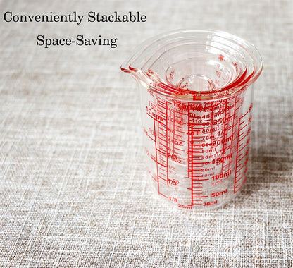High Borosilicate Glass Measuring Cup Set-V-Shaped Spout，Includes 5ml/15ml/30ml/60ml/120ml/150ml/250ml Glass Measuring Beaker for Kitchen or Restaurant, Easy to Read(Pack of 7)