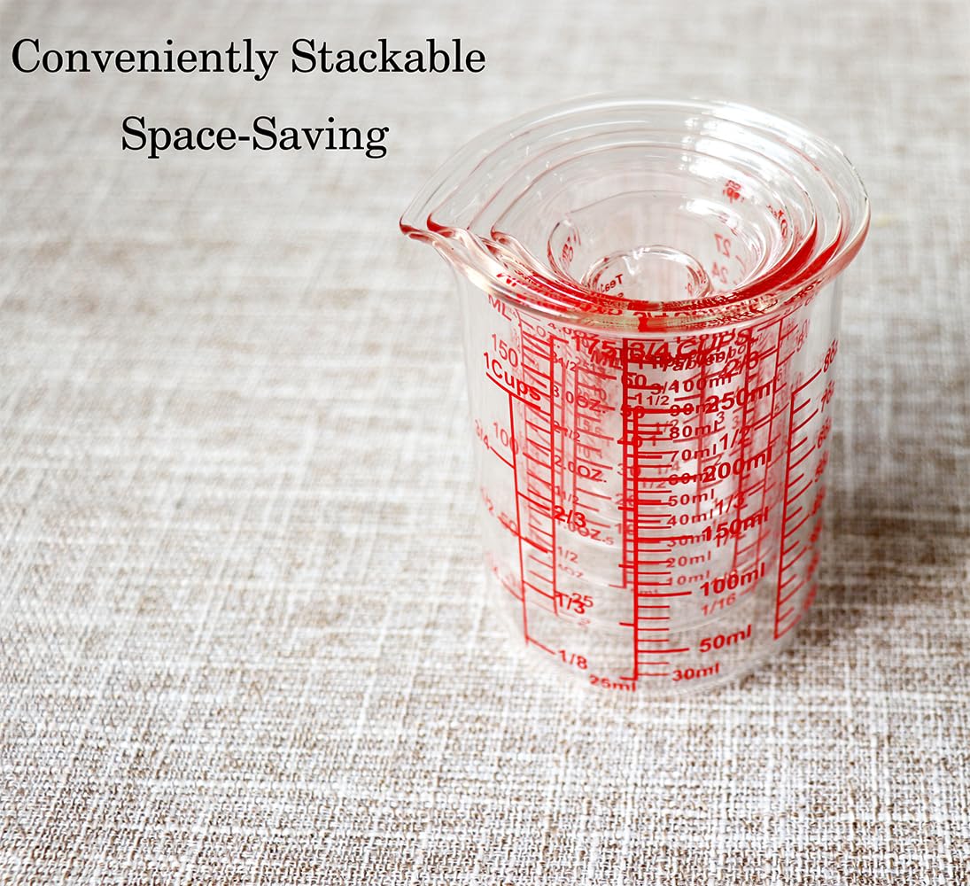 High Borosilicate Glass Measuring Cup Set-V-Shaped Spout，Includes 5ml/15ml/30ml/60ml/120ml/150ml/250ml Glass Measuring Beaker for Kitchen or Restaurant, Easy to Read(Pack of 7)