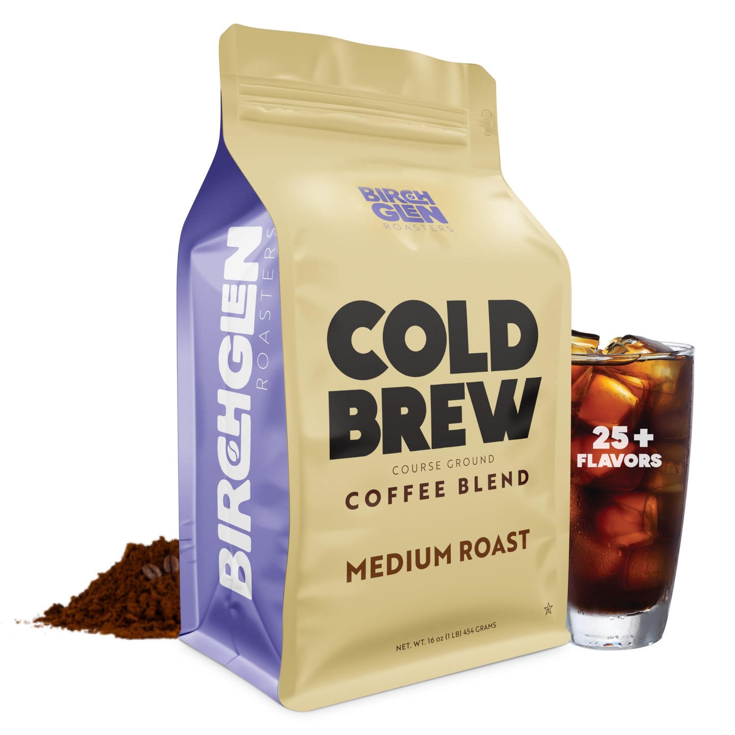 1 lb Medium Roast Cold Brew Coffee, Coarse Ground Coffee, by Birch Glen Roasters, 16 oz Resealable Bag, 100% Arabica