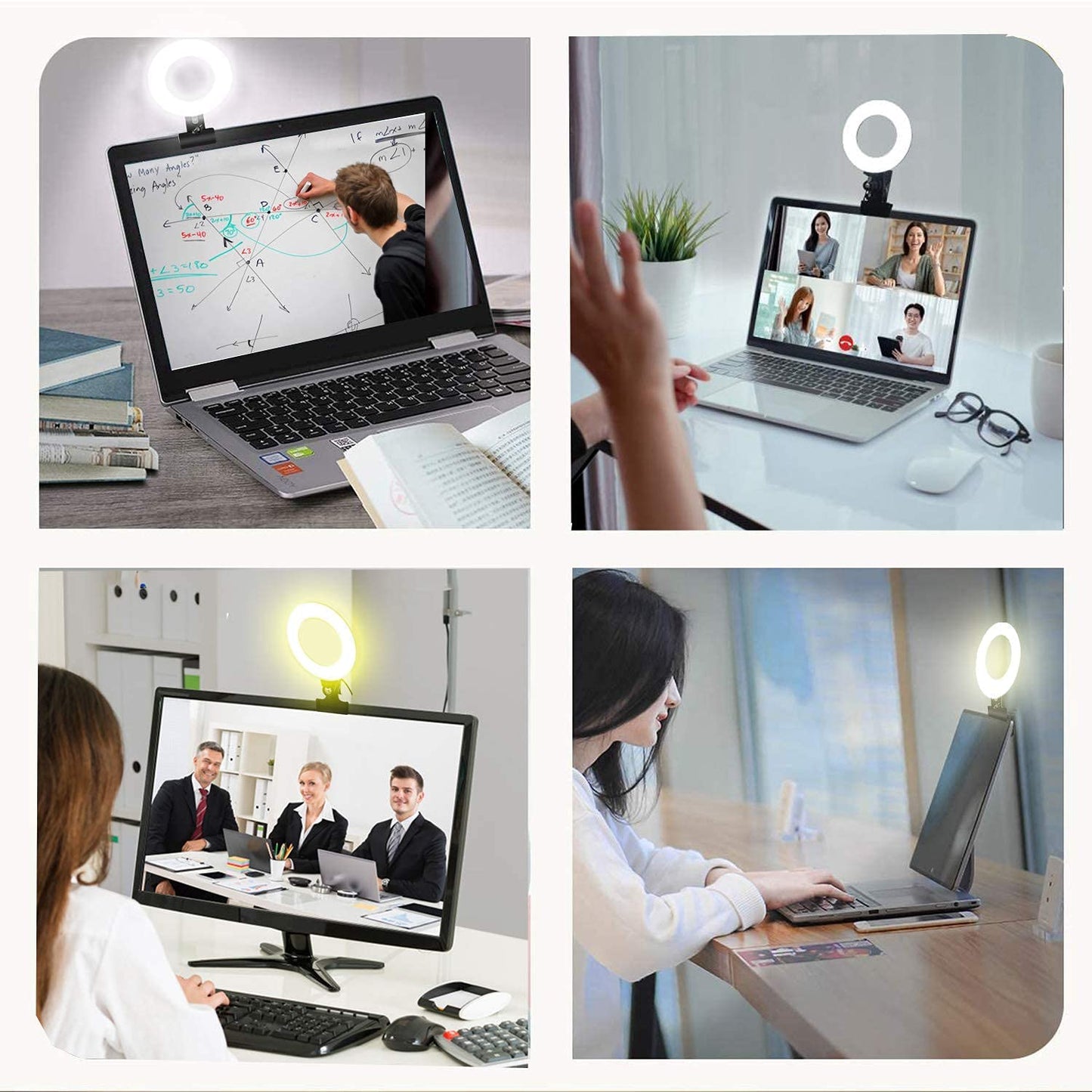 Ring Light Video Conference Lighting Kit 3200k-6500K Dimmable Led Clip on Computer Monitor Laptop Phone for Content Creator (YouTube/TikTok/Twitch) Makeup,Conference,Selfie,Video,Vlog (Black)