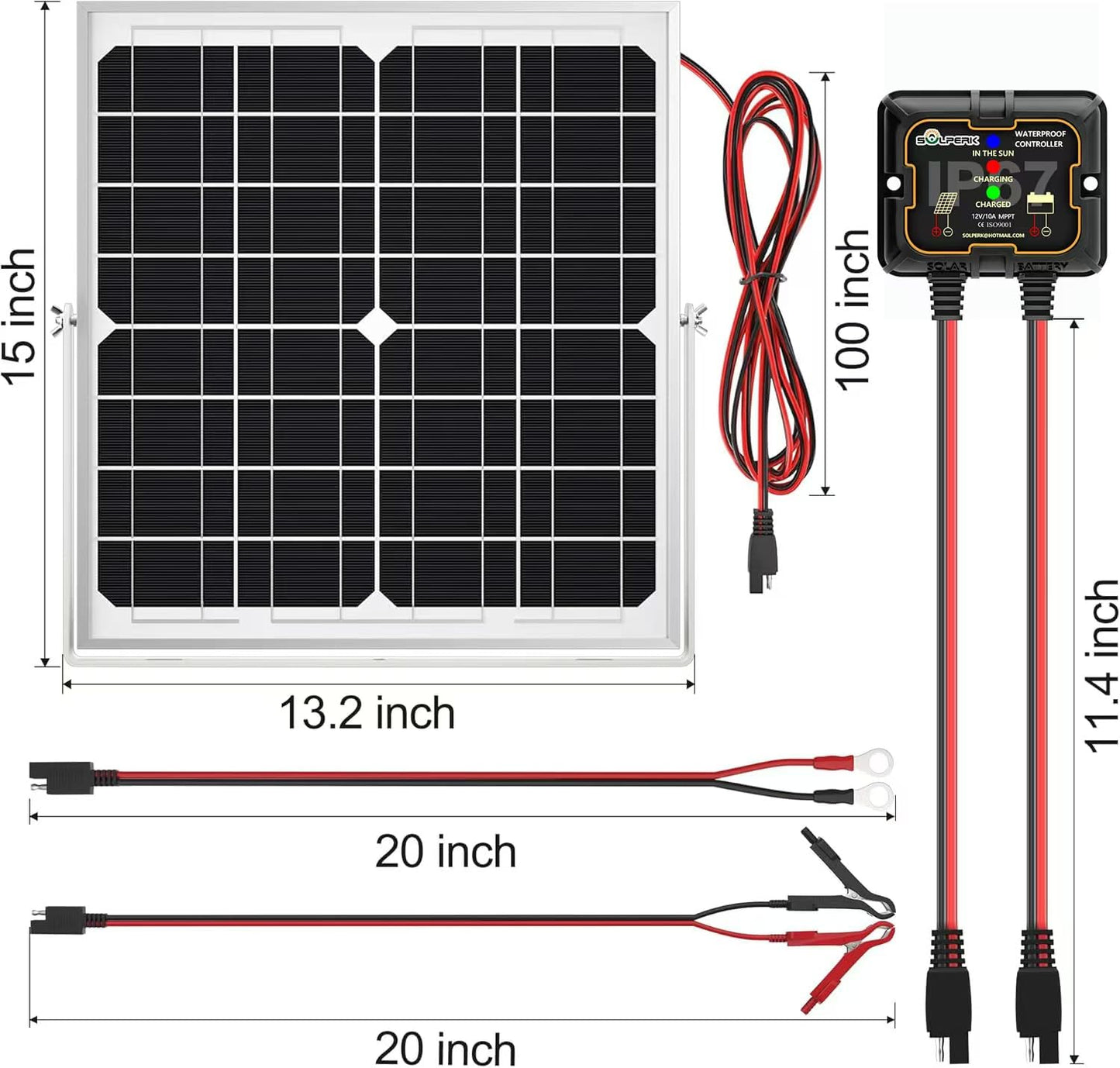 SOLPERK Solar Panel Kit 20W 12V, Solar Battery Trickle Charger Maintainer + Upgrade Controller + Adjustable Mount Bracket for Boat Car RV Motorcycle Marine Automotive