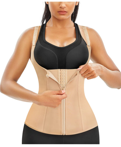 Gotoly Quick Weight Loss, Adjustable Straps Body Shaper Waist Cincher Tank Top (L Fits 27.5-30.7 Inch Waistline, Beige)