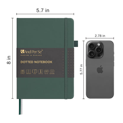 &And Per Se Dotted Journal Notebook, A5 Hardcover Leather Journal, 160 Pages 100 gsm Thick Dotted Paper，3 Sheets of Stickers Included - 5.7'' x 8''（Green）
