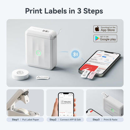 NIIMBOT D110 Upgraded Version Mini Label Maker Machine with 3 Tapes, Portable Bluetooth Thermal Printer, Sticker Labeler with Multiple Templates for Office Organization Home Kitchen School, White