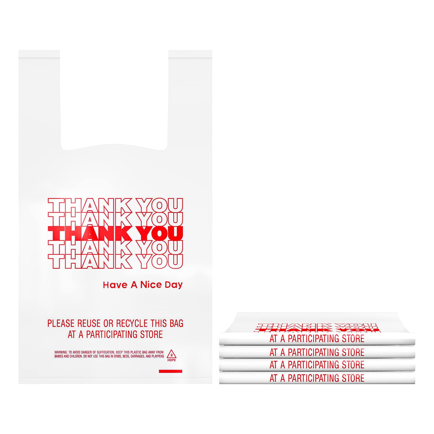 400 Pack Thank You T-Shirt Bags - Premium Quality 15 Mic (0.6 Mil) Thick Reusable Plastic Bags: 11.5" x 6.5" x 21