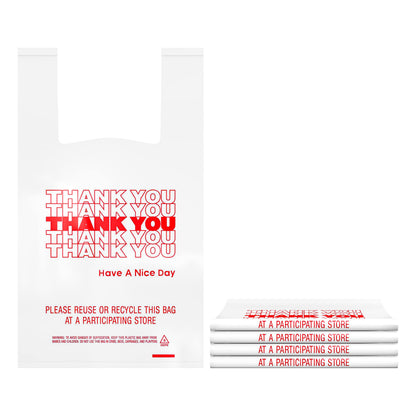 400 Pack Thank You T-Shirt Bags - Premium Quality 15 Mic (0.6 Mil) Thick Reusable Plastic Bags: 11.5" x 6.5" x 21