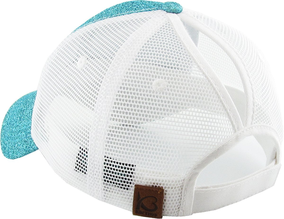 KBETHOS® Original Glitter Fabric Mesh Trucker Ponytail Cap, Aqua