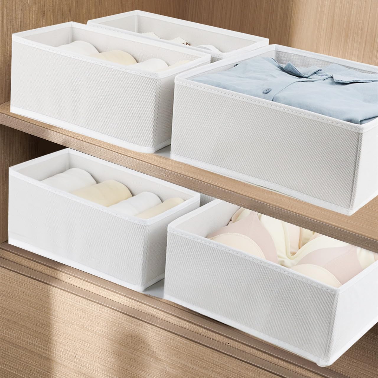 12 Pack Drawer Organizers for Clothing, Foldable Clothes Drawer Organizer for Underwear, Folded Clothes, Baby Clothing, Socks, Bra, Towels, Ties - Multi-pack Storage Box (White)