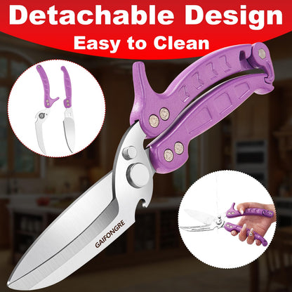 Heavy Duty Poultry Shears,Kitchen Shears for food Heavy Duty,Kitchen Scissors All Purpose,Rigid,Chicken,Fish,Meat,Easily Separable for Thorough Cleaning,Dishwasher Safe（PURPLE）
