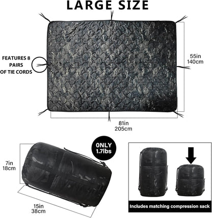 GHILEO Camo Poncho Liner, Army Blanket, Military Sleeping Bag, with A Compression Carrying Bag, for Traveling, Hiking, Camping, Outdoor Survival, Car Blanket