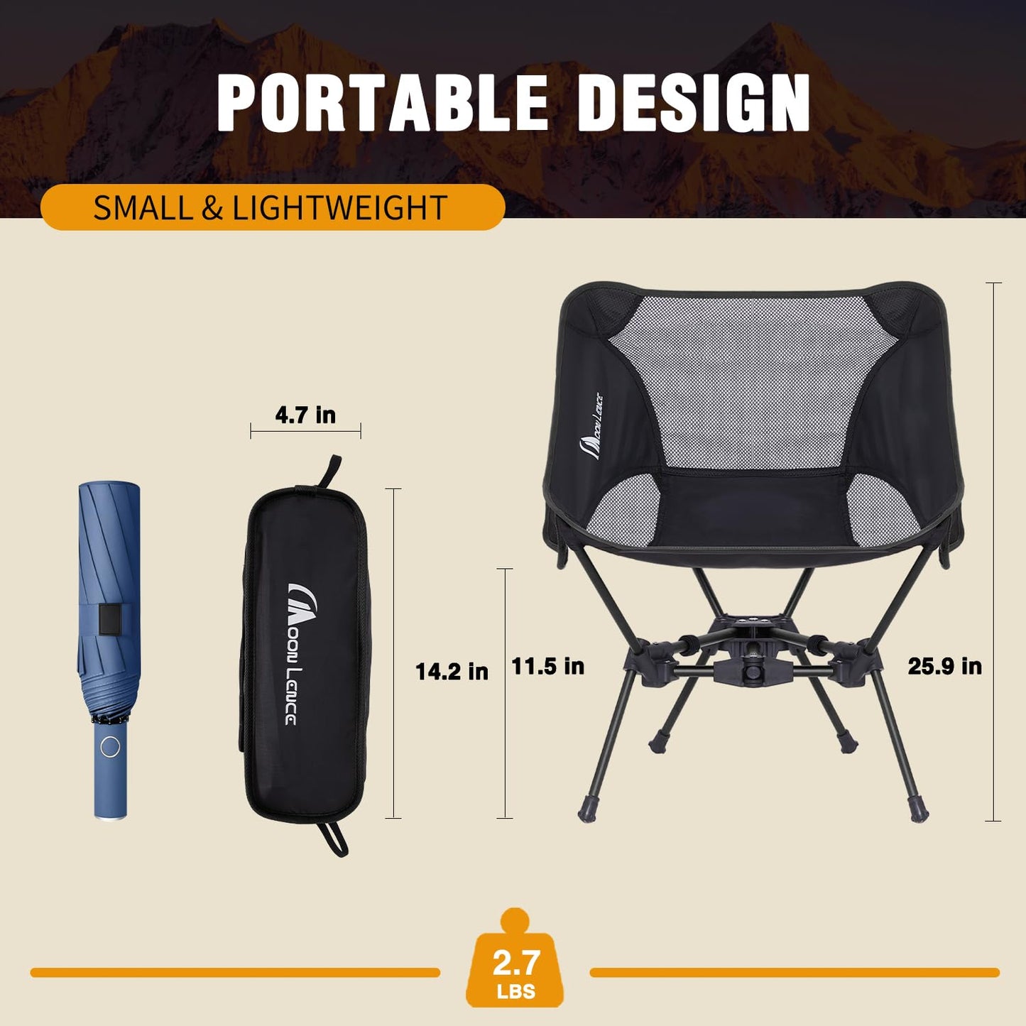 MOON LENCE Portable Camping Chair Backpacking Chair - The 4th Generation Ultralight Folding Chair - Compact, Lightweight Foldable Chairs for Hiking Mountaineering Beach