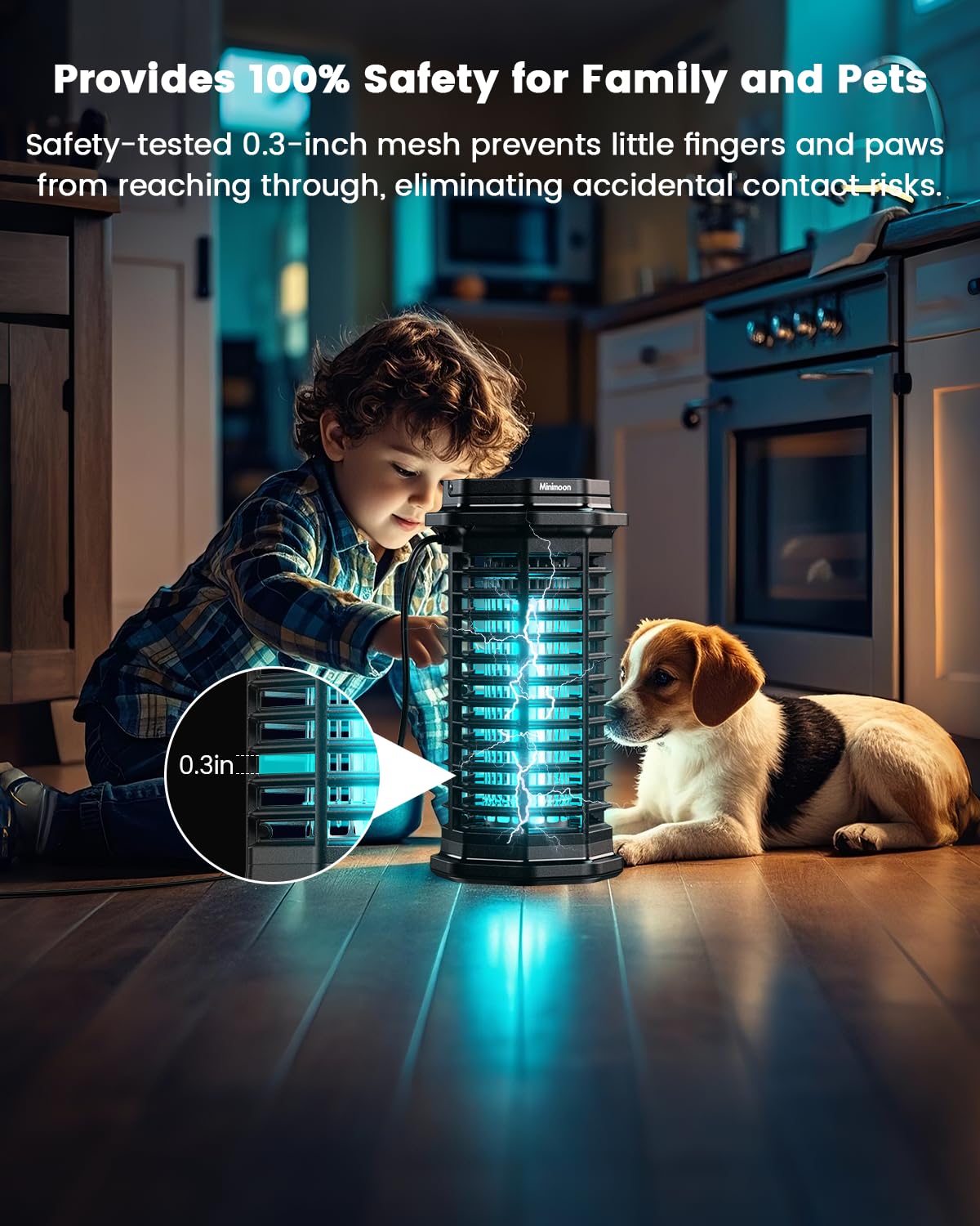 Minimoon Bug Zapper Outdoor, 4200V Electric Mosquito Zapper Indoor, IPX4 Waterproof Insect Zapper Electric Fly Traps, 4Ft Cord, Insect Trap for Yard, Backyard, Patio, Camping